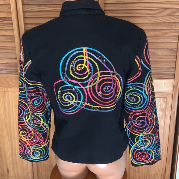 ANAGE vintage cotton jacket beaded ribbon circles - Picture 4 of 10